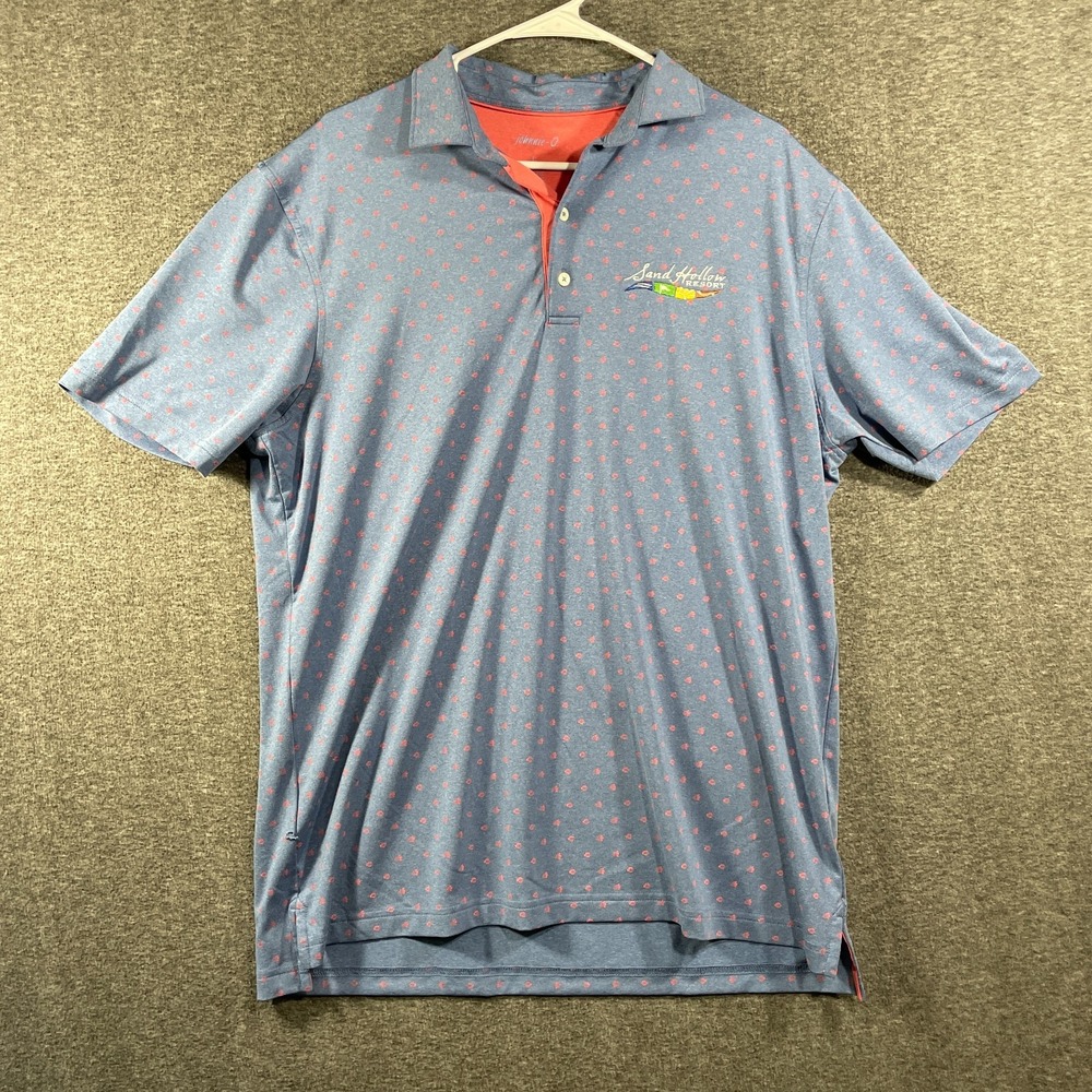 HOLE Johnnie-O Sand Hollow Resort Golf Polo Shirt Mens Large AOP Fish Blue